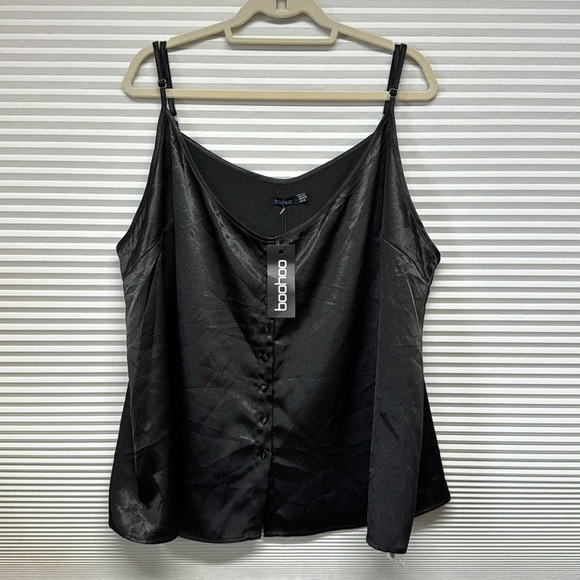 Boohoo NWT Black Plus Button Through Satin Camisole Size 18 - Picture 2 of 9